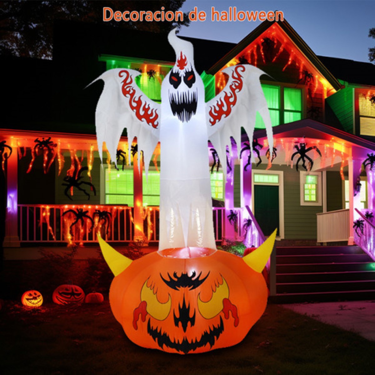 2.4m Halloween Inflable Decorar Calabaza Fantasma Blanco Led 