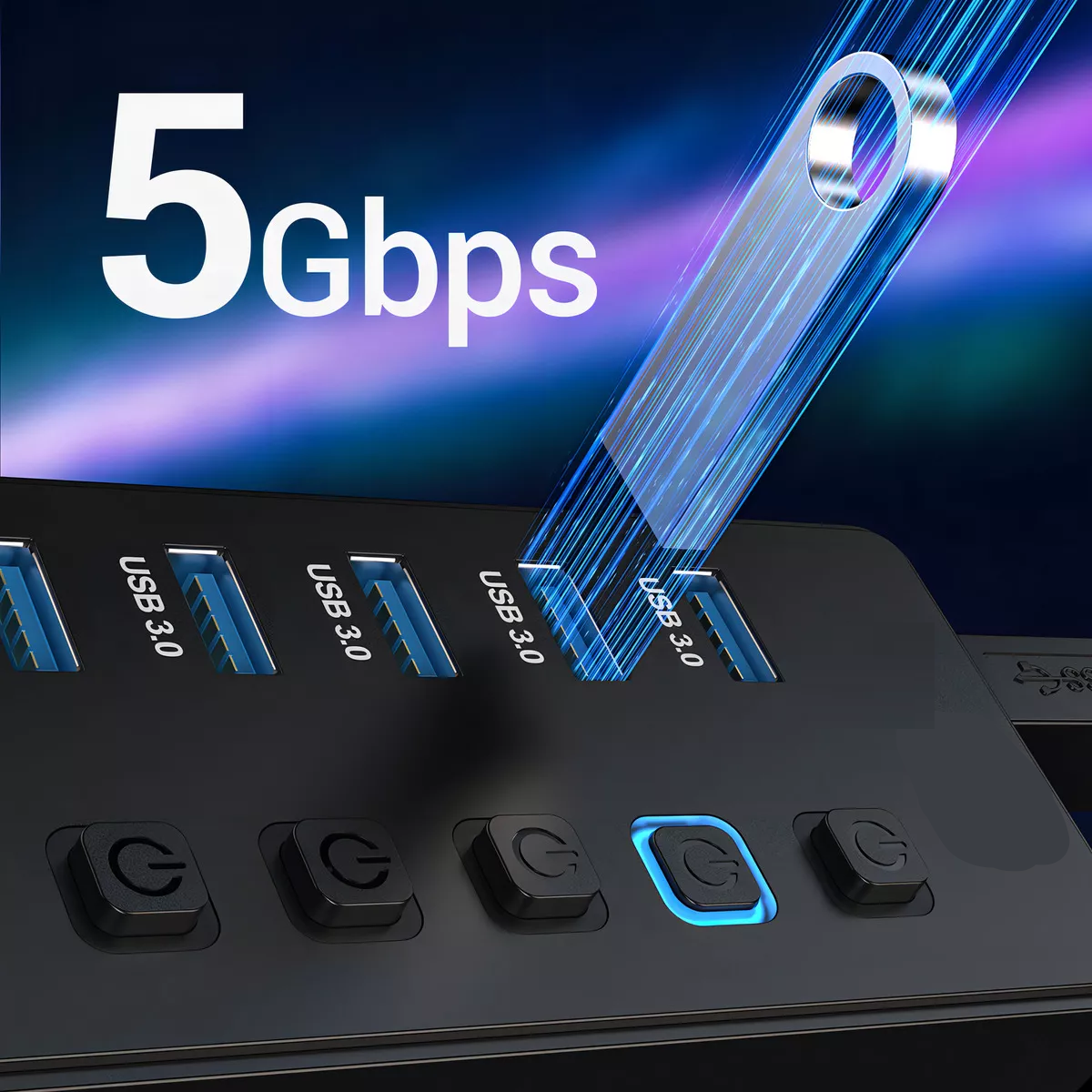 Adaptador de corriente 11 Puertos Hub USB, 10 Puertos USB 3.0 de 5Gbps 