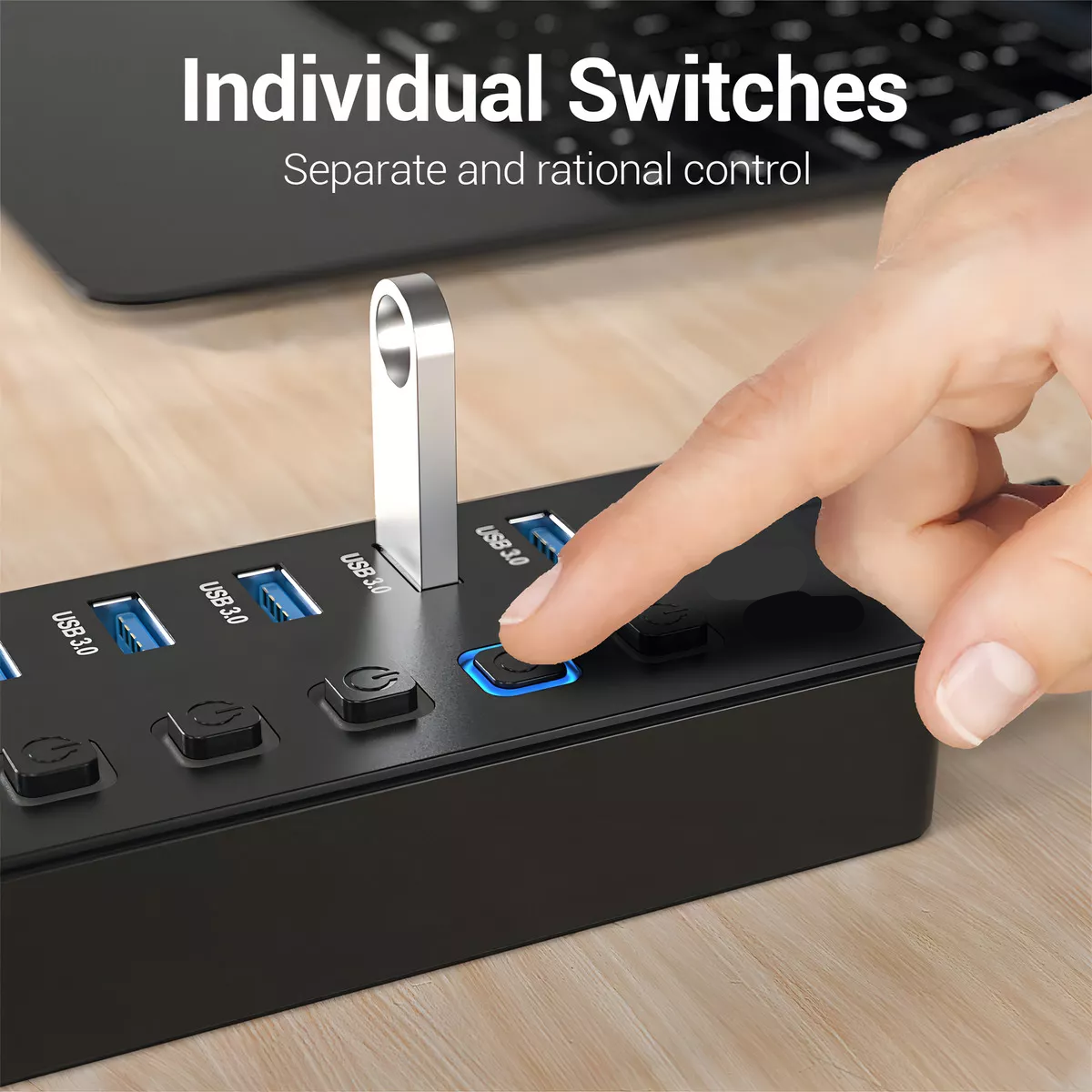 Adaptador de corriente 11 Puertos Hub USB, 10 Puertos USB 3.0 de 5Gbps 
