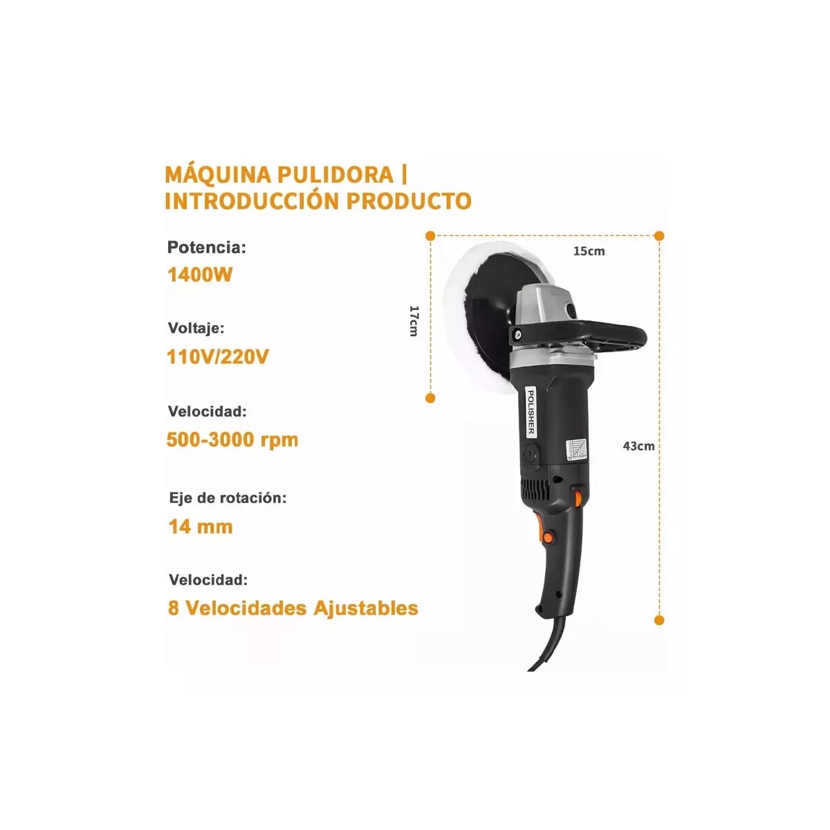 Kit 35 Piezas Pulidora Para Autos Pulido Lijado 180mm 1800w