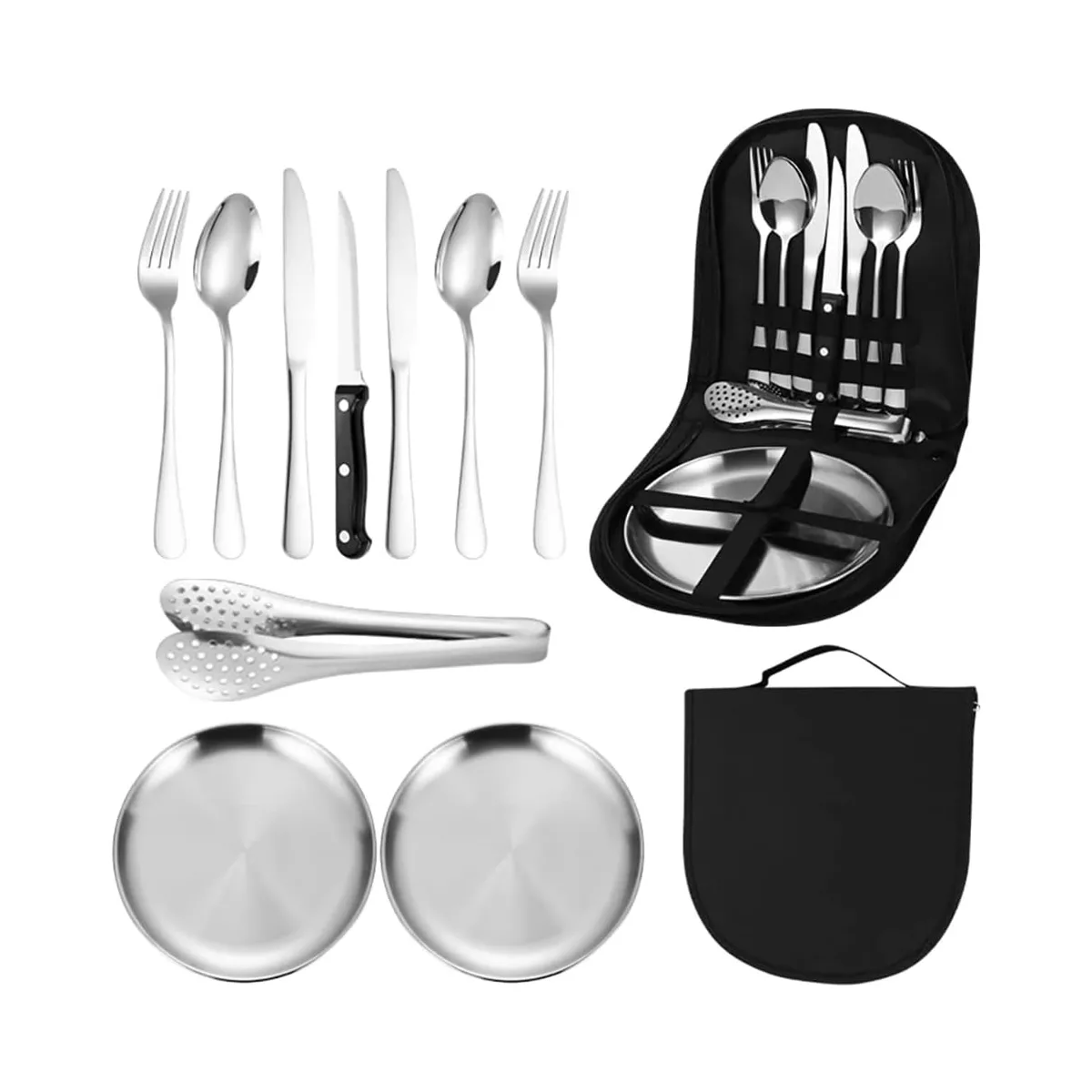 Juego De Cubiertos Camping Picnic Con Platos Portátil 10pzs