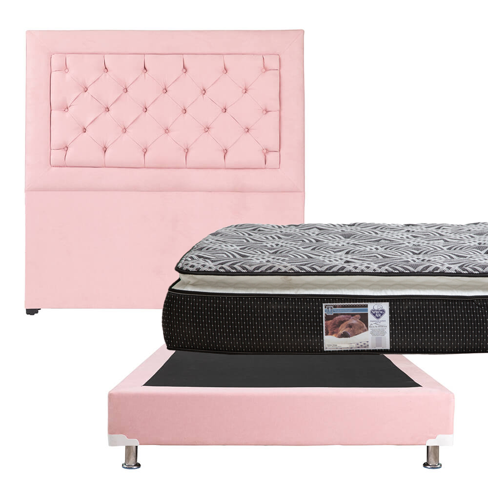 Colchon Matrimonial Spring Air Omega Con Cabecera Dicasa Mary y Box Rosa