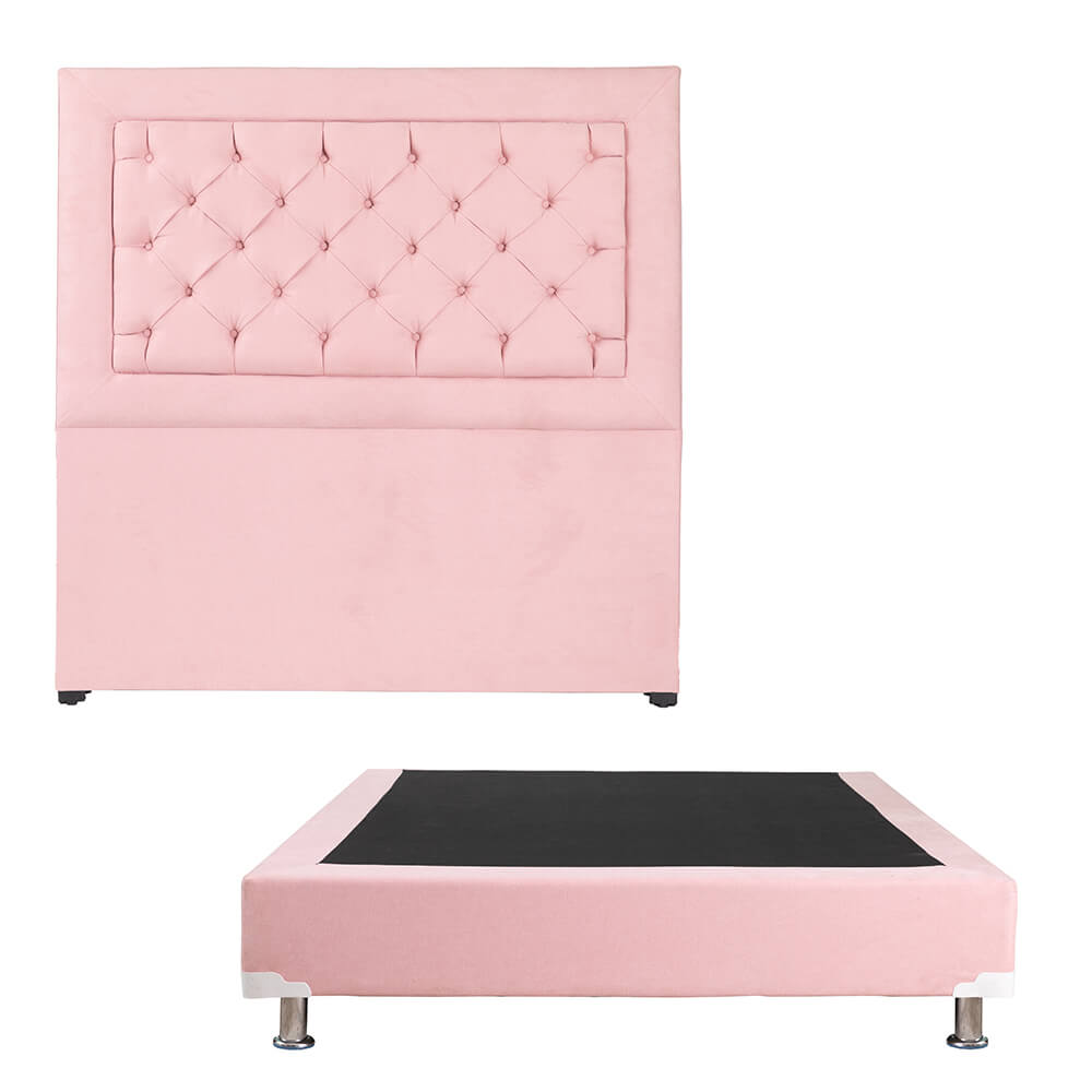 Colchon Matrimonial Spring Air Omega Con Cabecera Dicasa Mary y Box Rosa