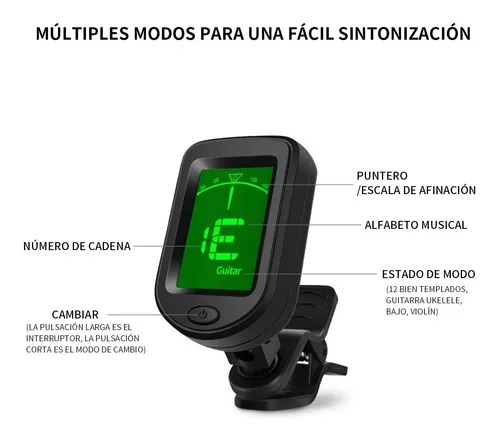 Afinador Digital Con Clip Para Bajo Ukelele Violín Guitarra
