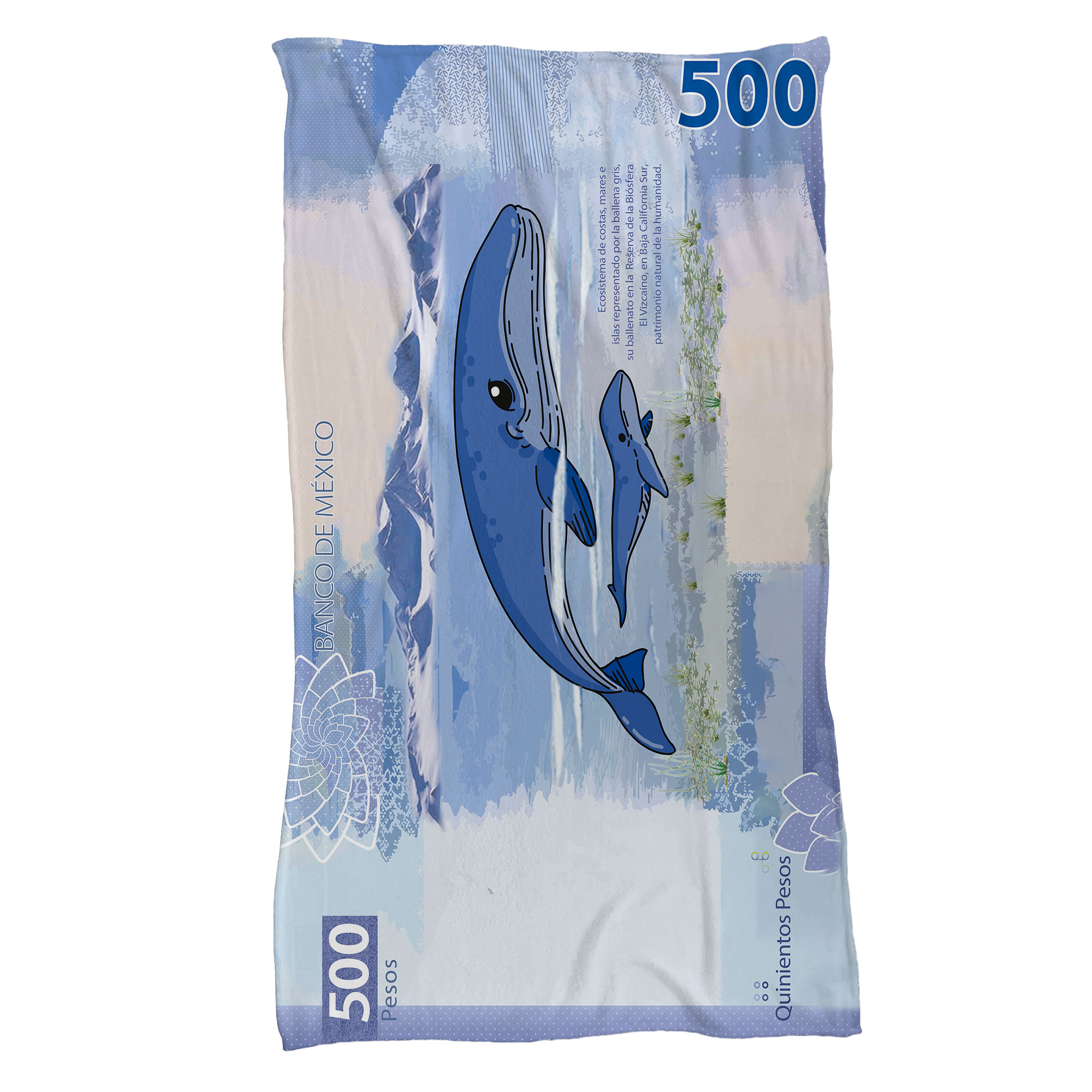 Cobija Manta Frazada Diseño de Billete de 500 Ballena Quinientos Ultra Suave y Ligera de Alta Calidad