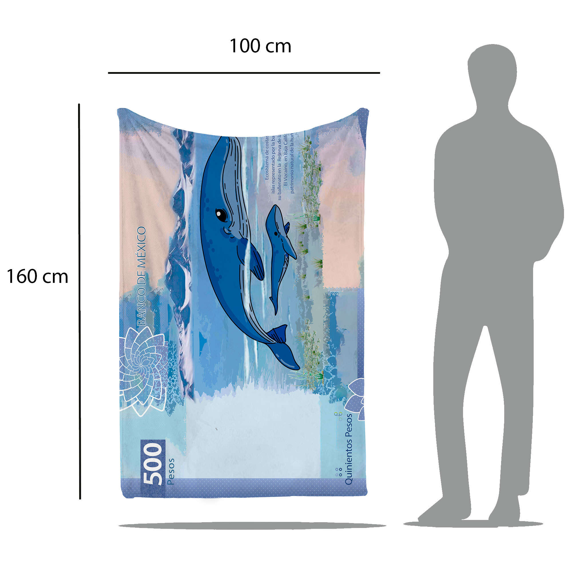 Cobija Manta Frazada Diseño de Billete de 500 Ballena Quinientos Ultra Suave y Ligera de Alta Calidad
