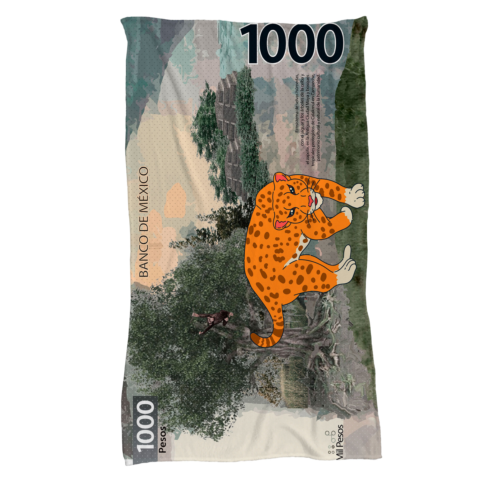 Cobija Manta Frazada Diseño de Billete de 1000 Jaguar Mil Ultra Suave y Ligera de Alta Calidad