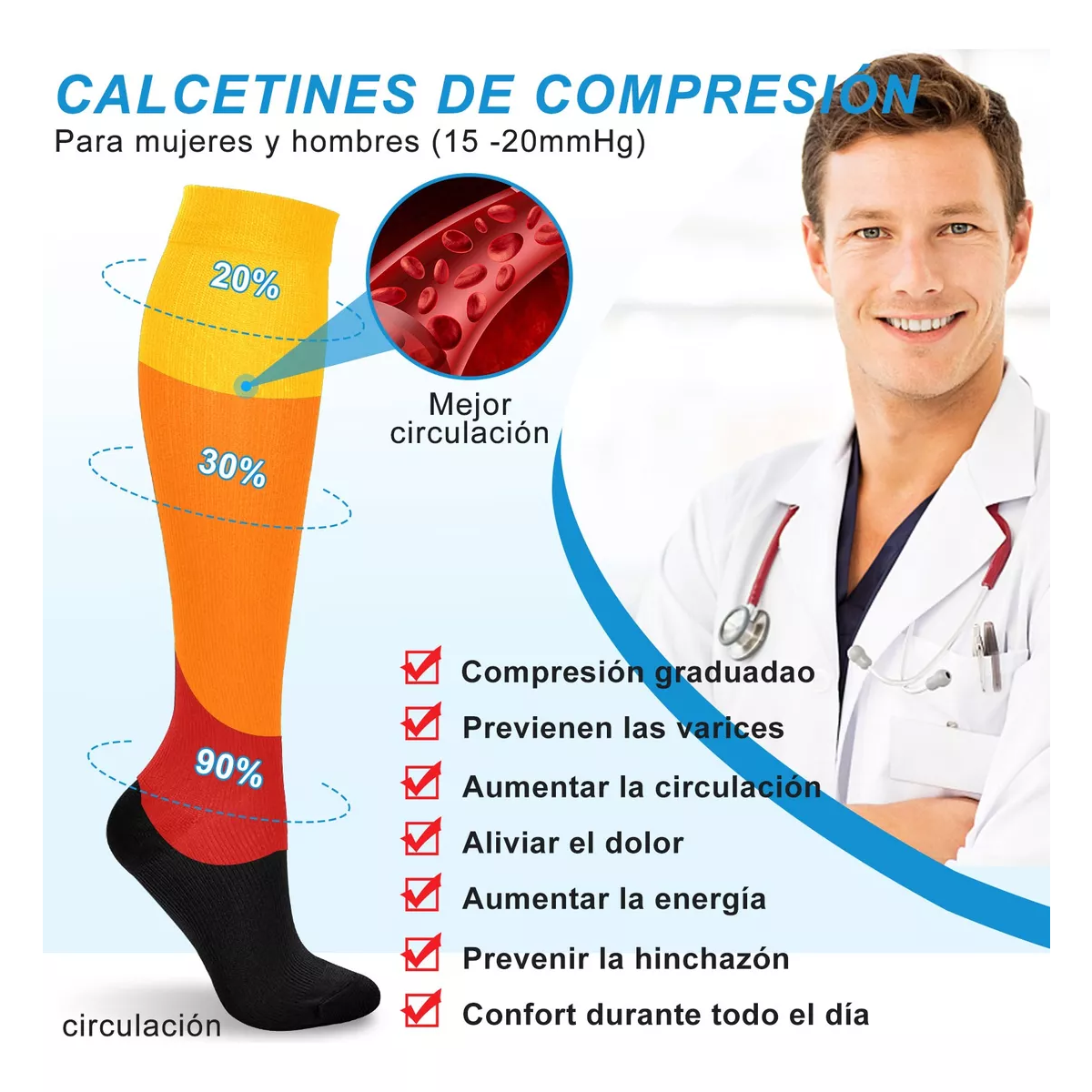 Set 6pares Medias Compresion Calcetas Alivia Varices Circulación