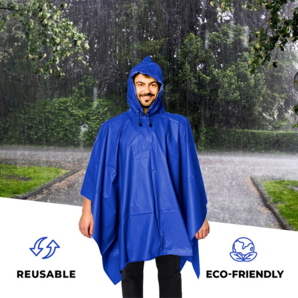 Capa Impermeable Portátil Para Lluvia Tipo Manga Con Capucha azul marino