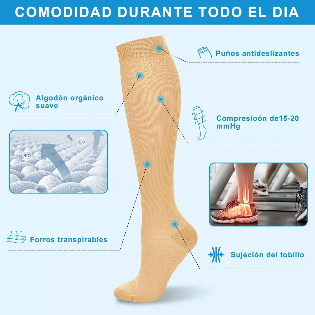 Medias De Compresión 15-20mmhg Calcetin Alivia Varices 6 Pares