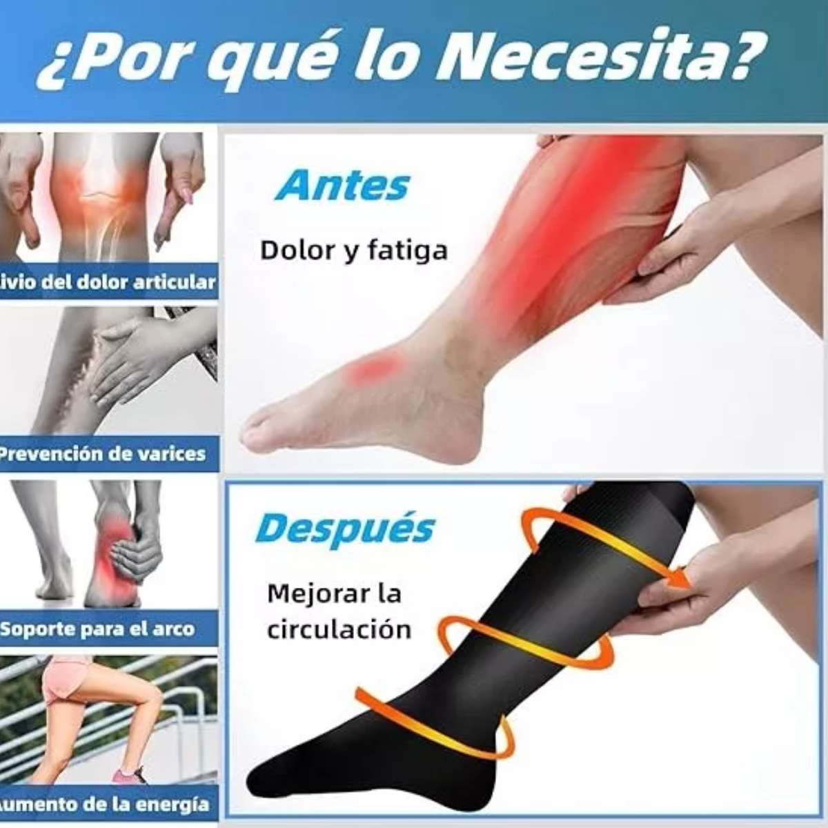 Medias De Compresión 15-20mmhg Calcetin Alivia Varices 6 Pares