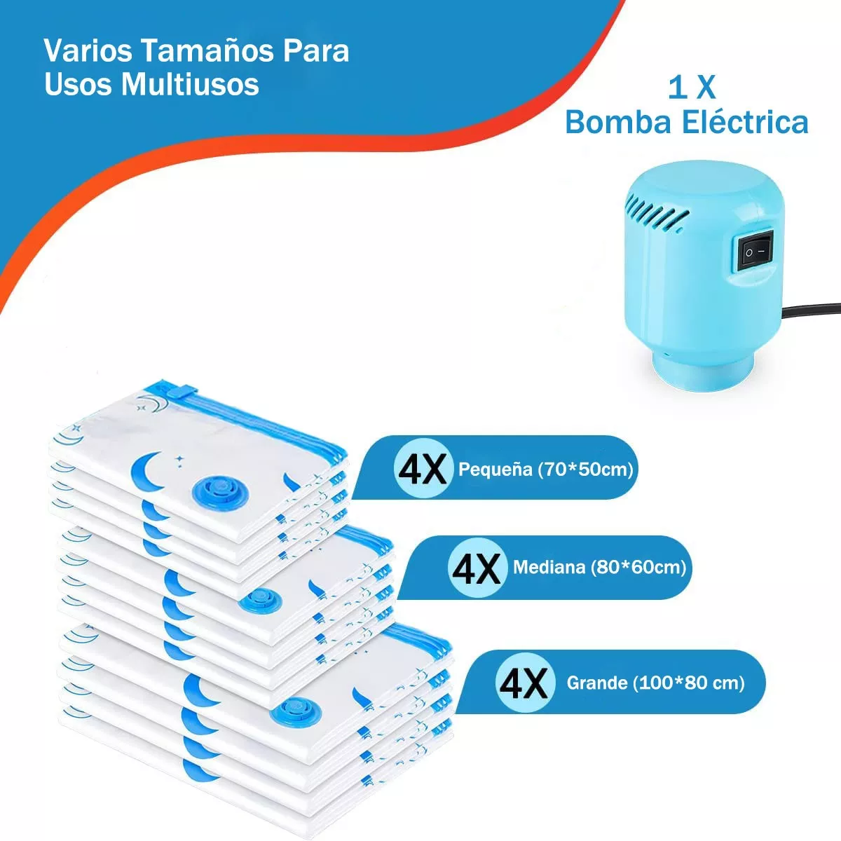 Bolsas De Vacío Para Ropa Con Bomba Eléctrica, 12 Pzs