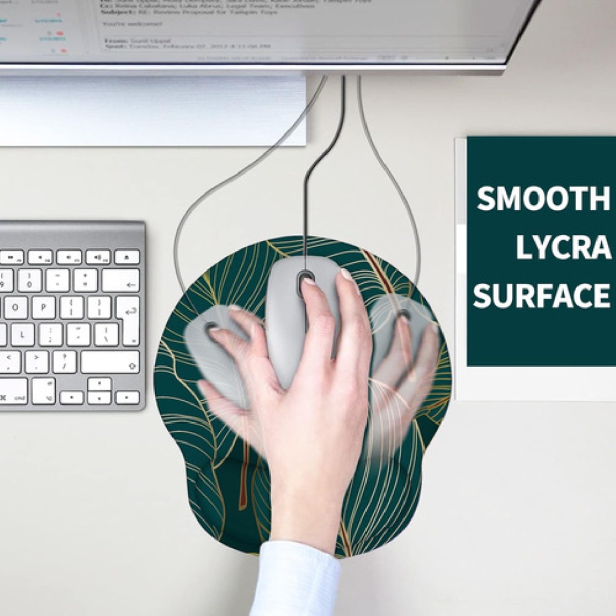 Tapete Ergonomico Para Raton De Gel Silicon Antideslizante Verde hojas
