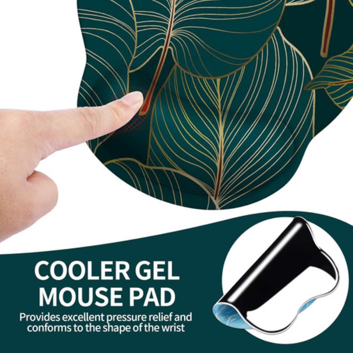 Tapete Ergonomico Para Raton De Gel Silicon Antideslizante Verde hojas