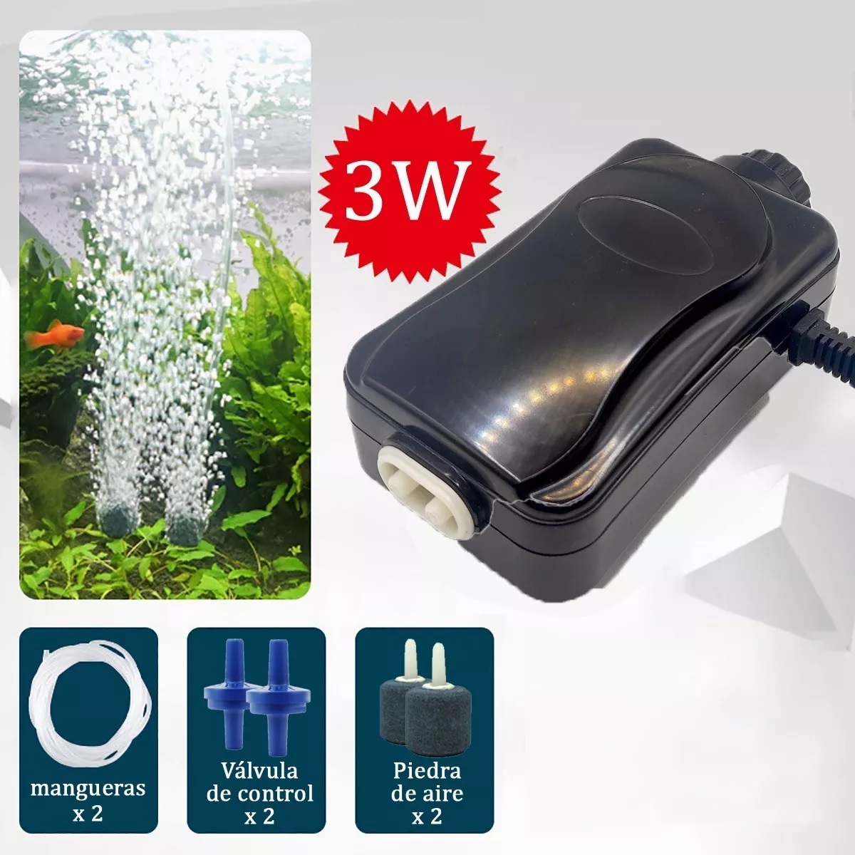 Bomba De Aire Peces Pecera Acuario 2 Salidas 180l/h