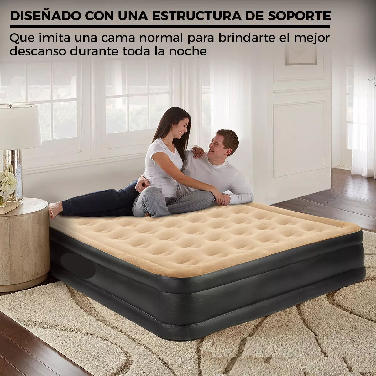 Colchón Inflable Queen Size + Bomba Inflable Cama Resistente Cafe