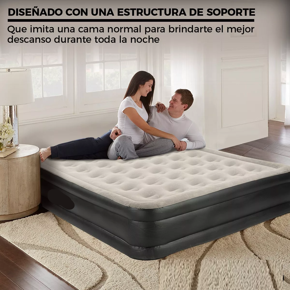 Colchón Inflable Queen Size + Bomba Inflable Cama Resistente Gris