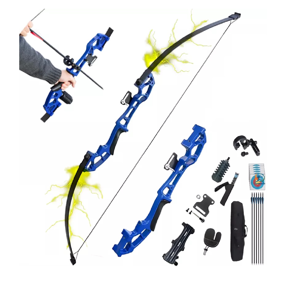 Kit Arco Recurvo Deportivo Flechas Y Accesorios Para Adultos Azul