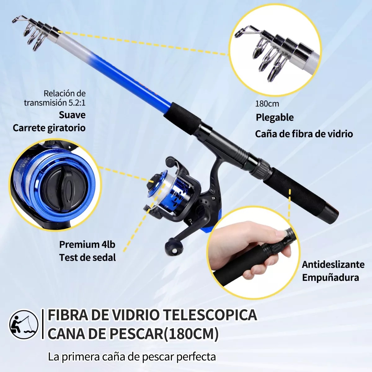 Combo 1.8m Caña De Pescar Accesorios Para Pesca Con Señuelo 