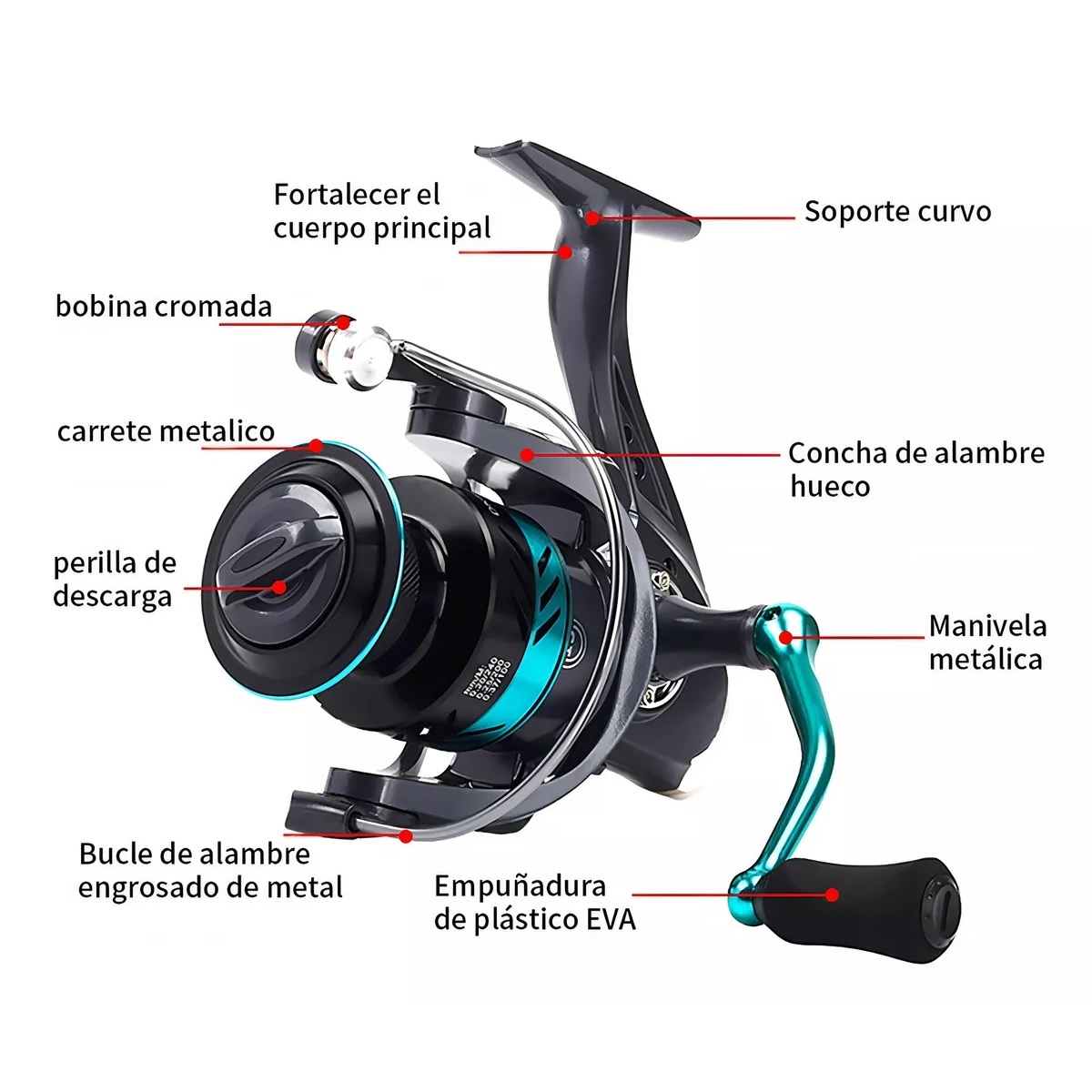 Carrete Pesca Ligero Rueda Giratoria Rápida Dk4000 Color Negro