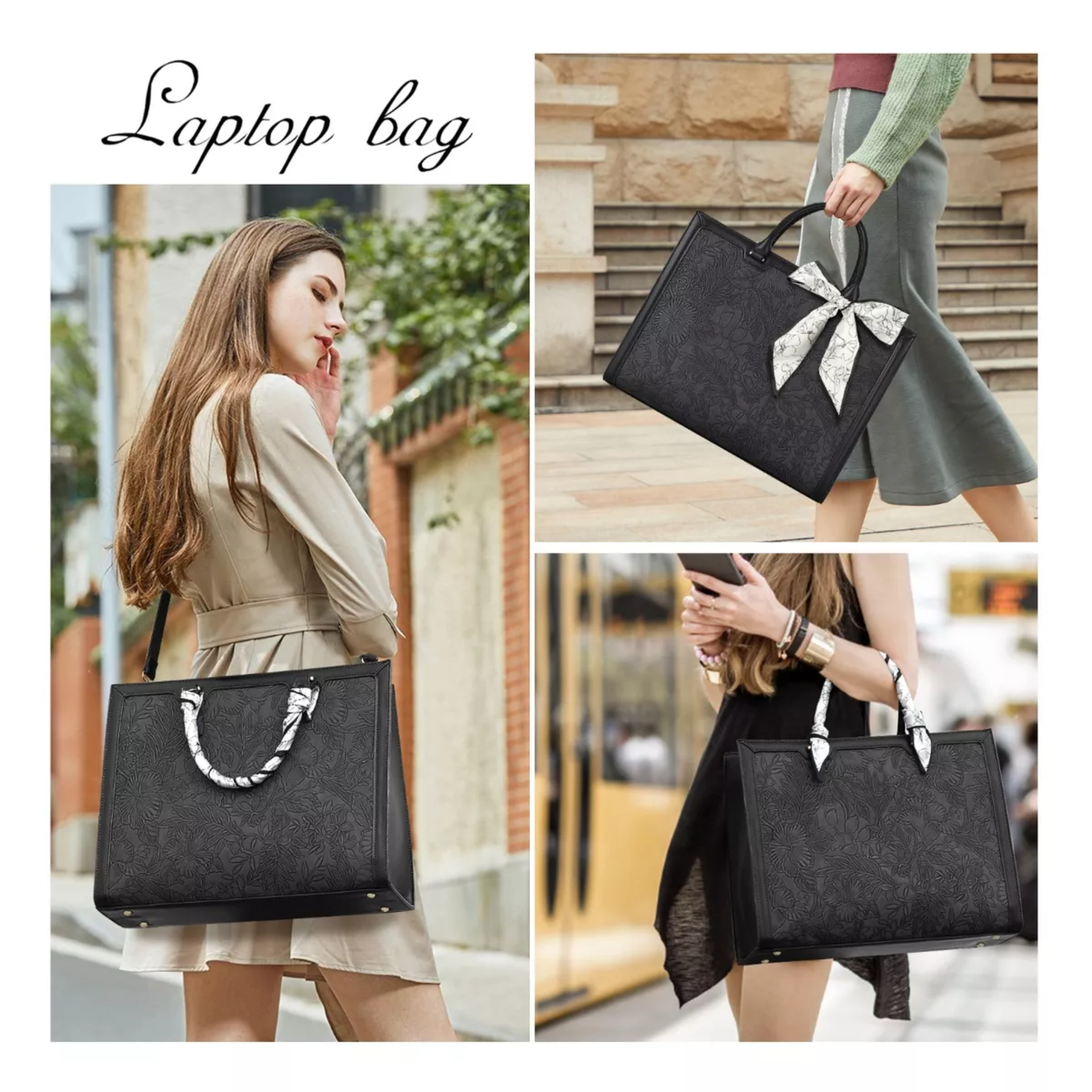 Bolsa De Cuero Real Para Laptop De 15.6 In Para Mujer