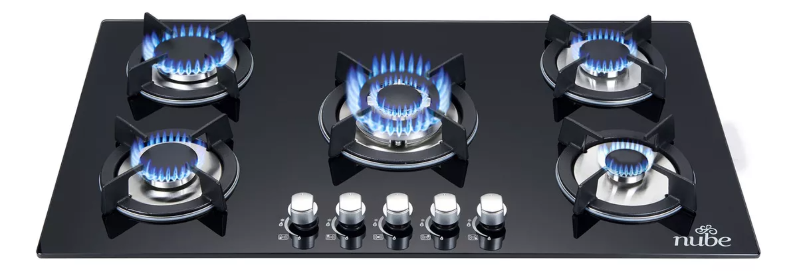 Parrilla A Gas Premium 5 Quemadores Empotrable Negra Cristal Templado Color Negro Nube