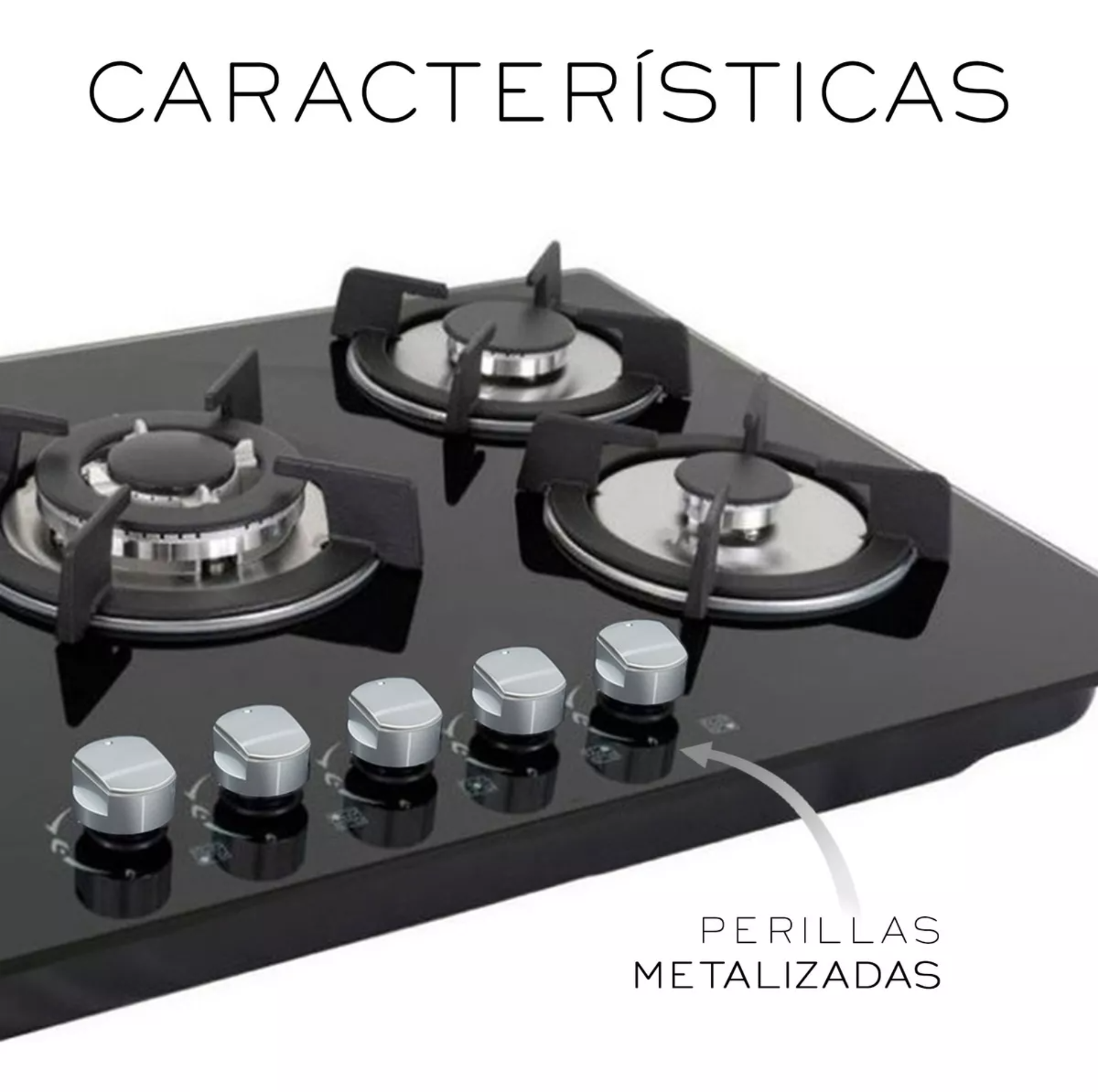 Parrilla A Gas Premium 5 Quemadores Empotrable Negra Cristal Templado Color Negro Nube