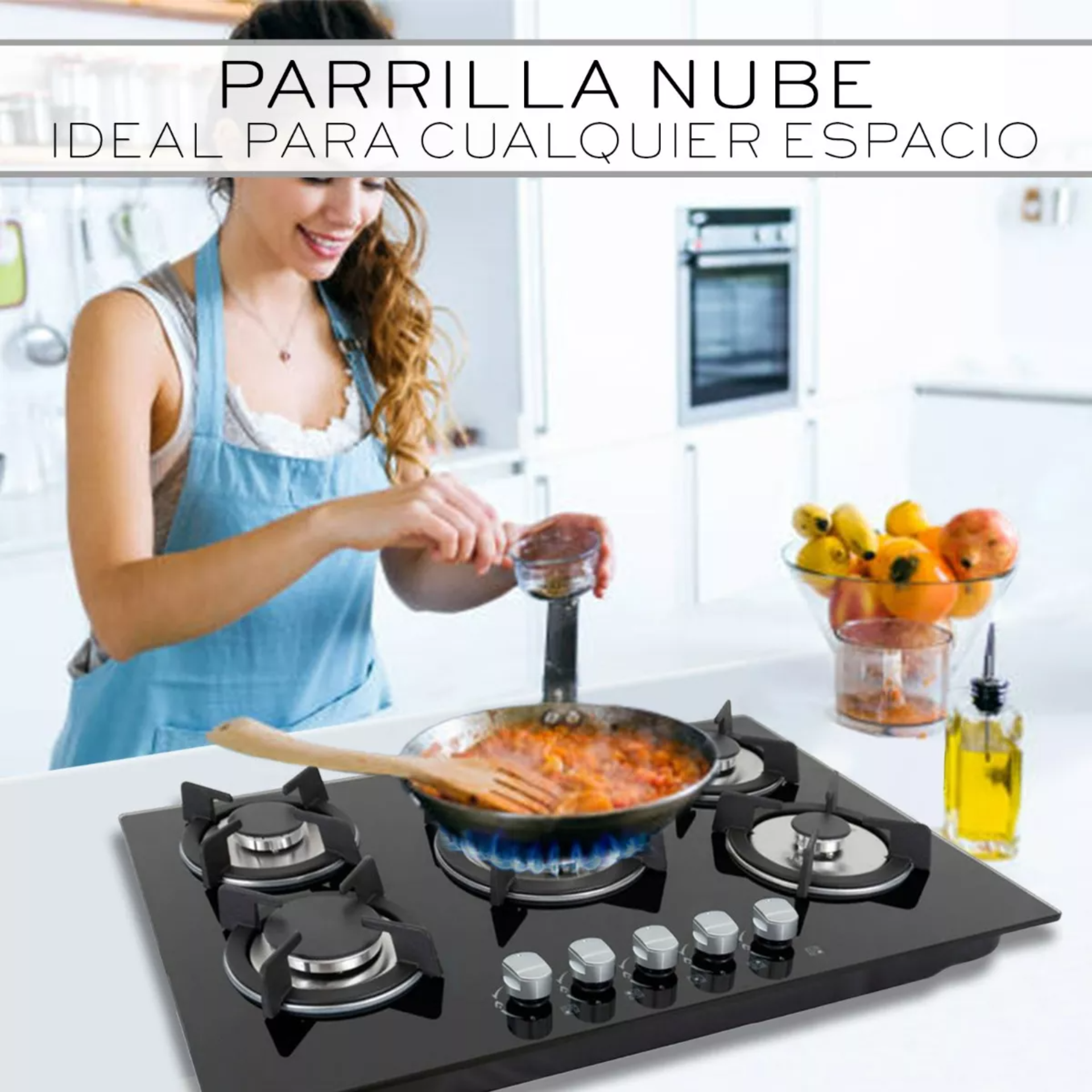 Parrilla A Gas Premium 5 Quemadores Empotrable Negra Cristal Templado Color Negro Nube