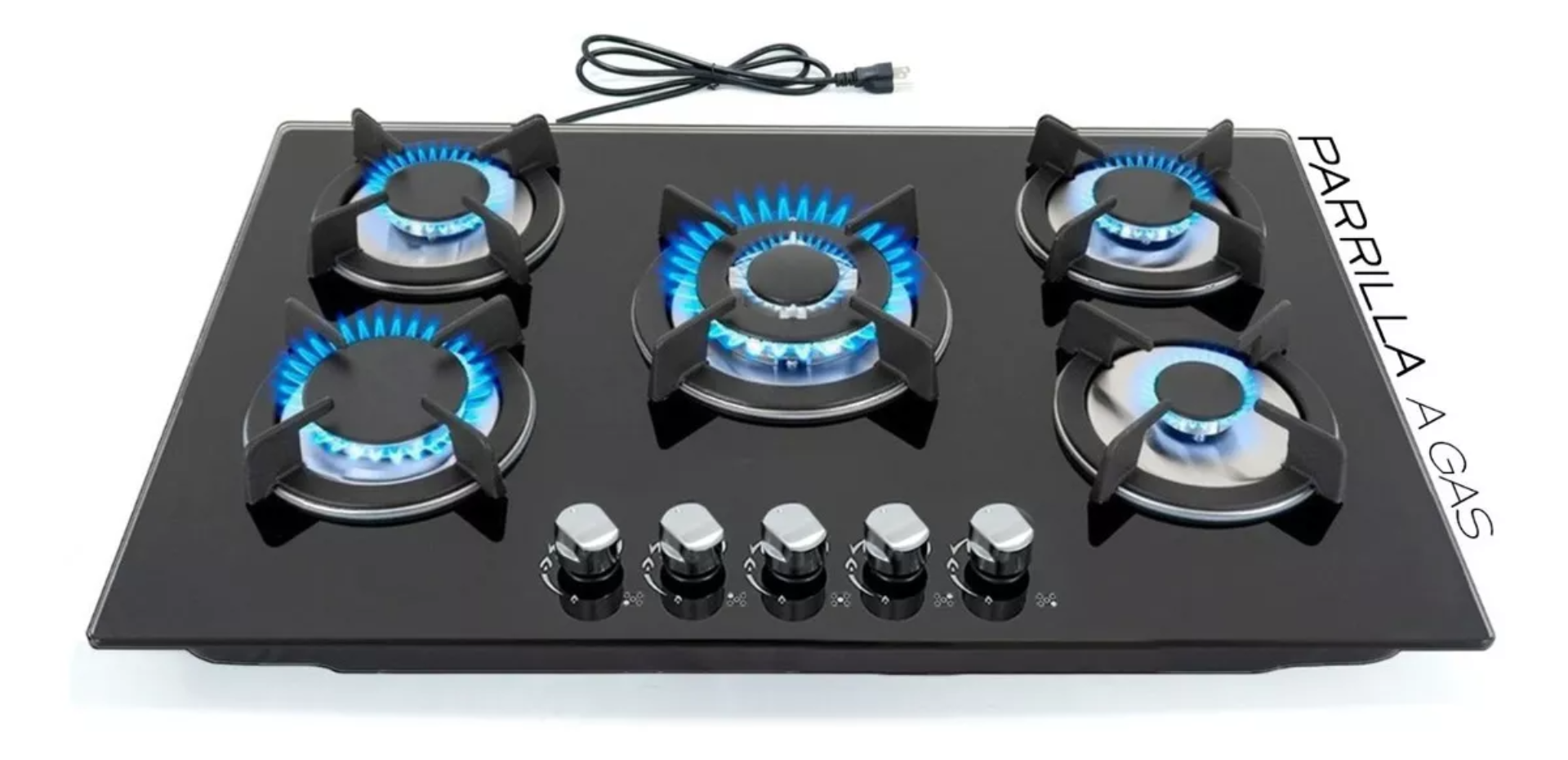 Parrilla A Gas Premium 5 Quemadores Empotrable Negra Cristal Templado Color Negro Nube