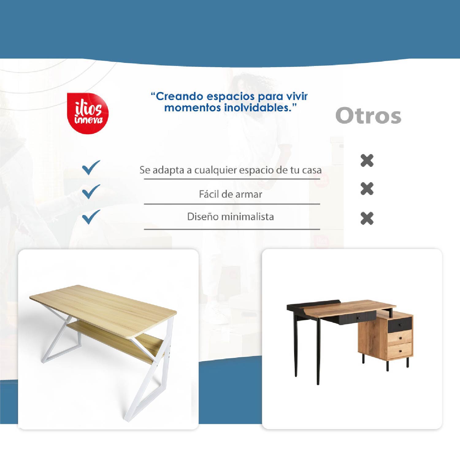 Ilios Innova Escritorio para computadora Estilo Minimalista (Maple)