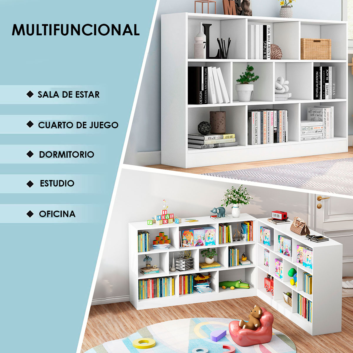 Ilios Innova Organizador de 10 Cubos, librero para Sala, Estancia, Oficina o estudio Estante Multifuncional Elegante librero minimalista.