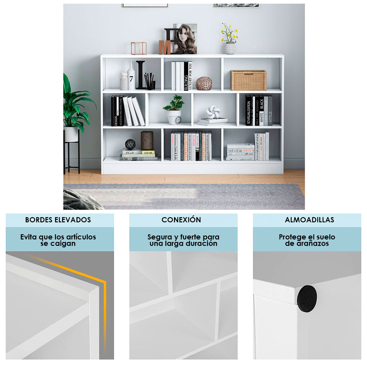 Ilios Innova Organizador de 10 Cubos, librero para Sala, Estancia, Oficina o estudio Estante Multifuncional Elegante librero minimalista.