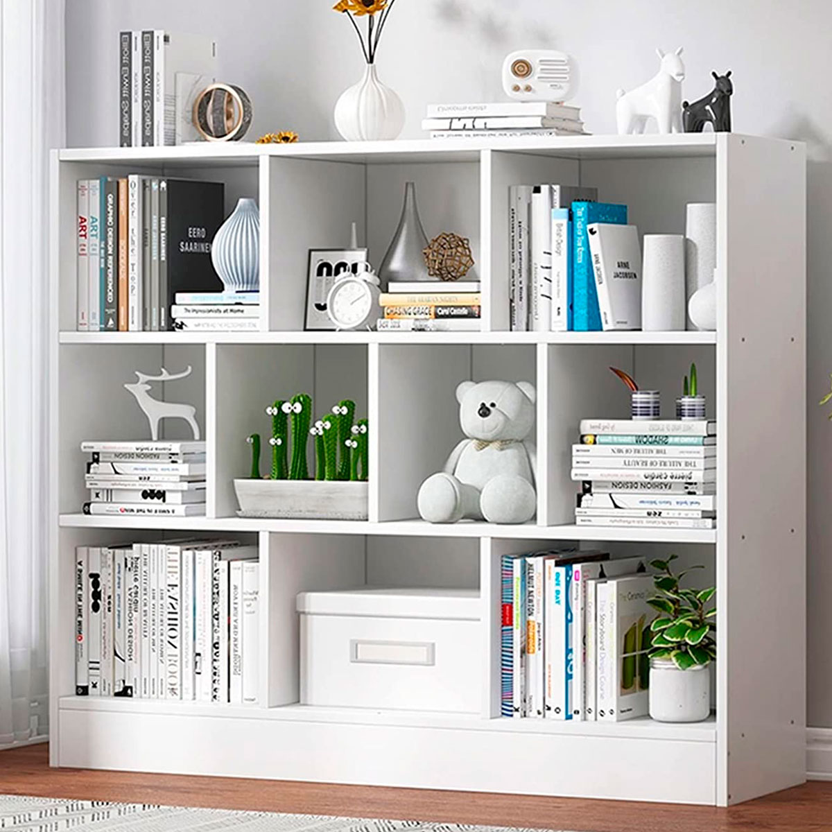 Ilios Innova Organizador de 10 Cubos, librero para Sala, Estancia, Oficina o estudio Estante Multifuncional Elegante librero minimalista.