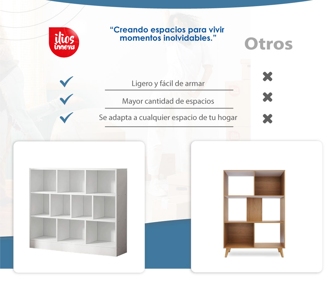 Ilios Innova Organizador de 10 Cubos, librero para Sala, Estancia, Oficina o estudio Estante Multifuncional Elegante librero minimalista.