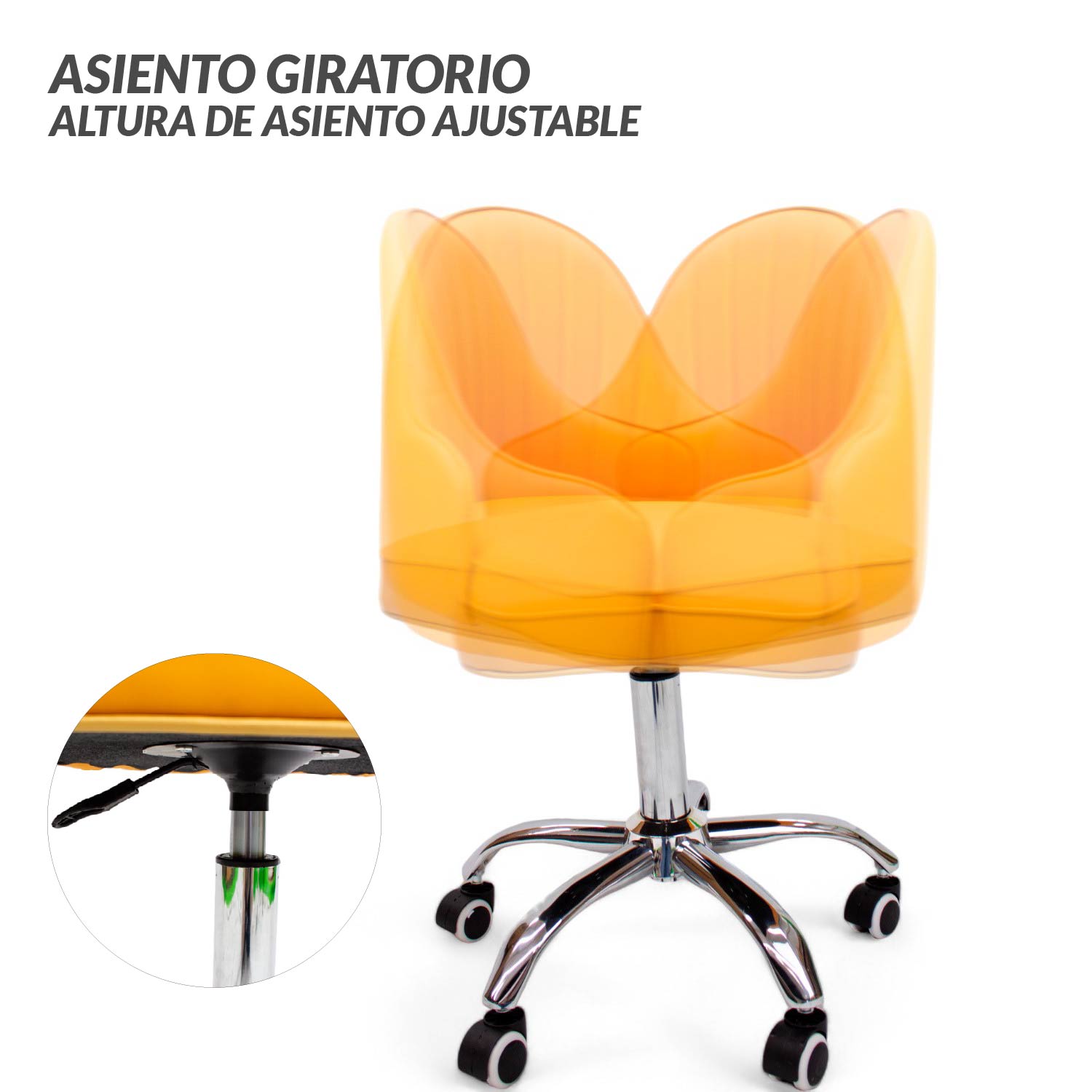 Ilios Innova | Elegante Silla para Oficina Tokio Naranja | Silla Ajustable y Cómoda para Home Office | Silla con ruedas | Sillas de escritorio