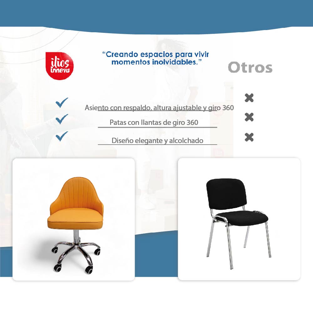 Ilios Innova | Elegante Silla para Oficina Tokio Naranja | Silla Ajustable y Cómoda para Home Office | Silla con ruedas | Sillas de escritorio