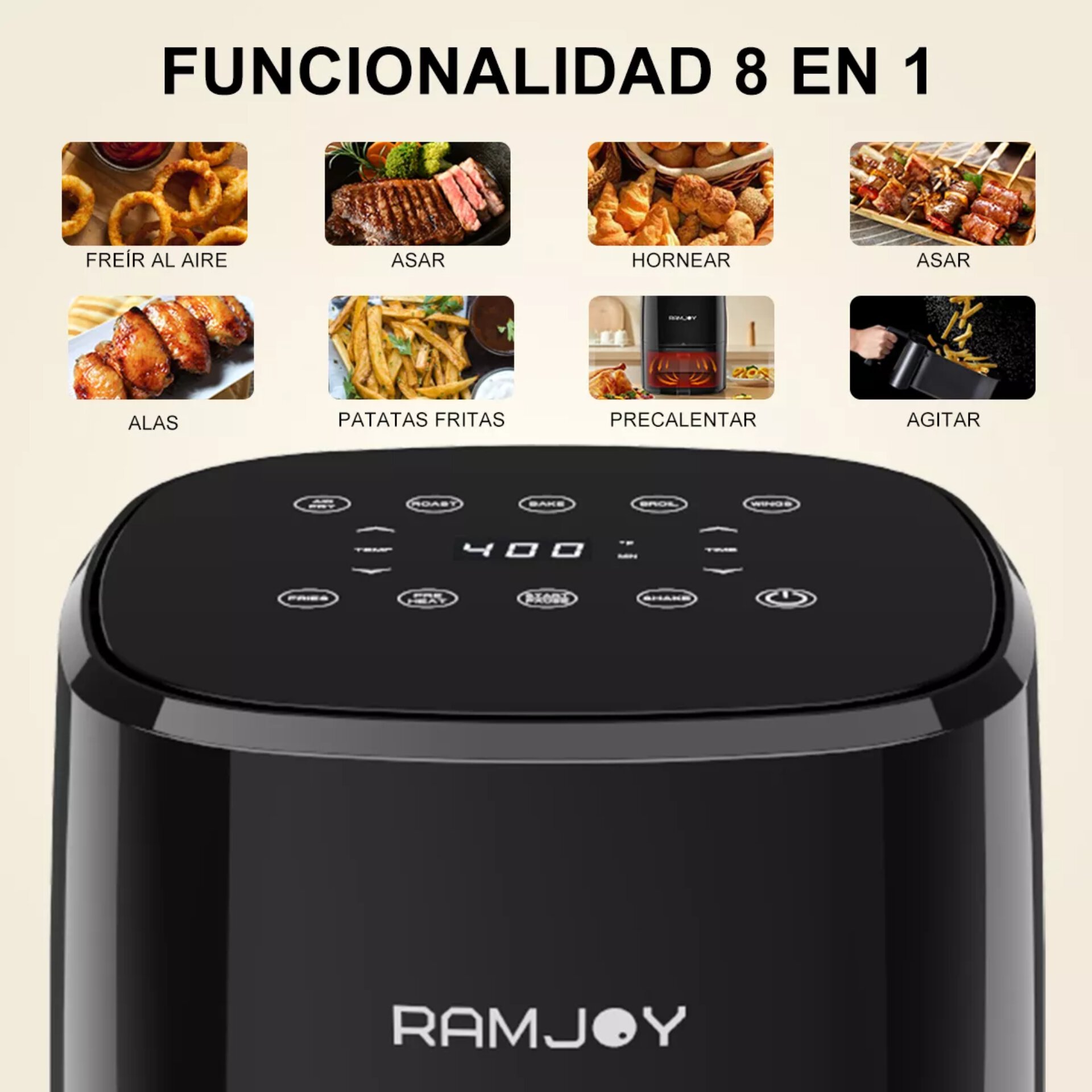 Ramjoy RAF-350 freidora de aire de 3.5L de galón compacta color negro