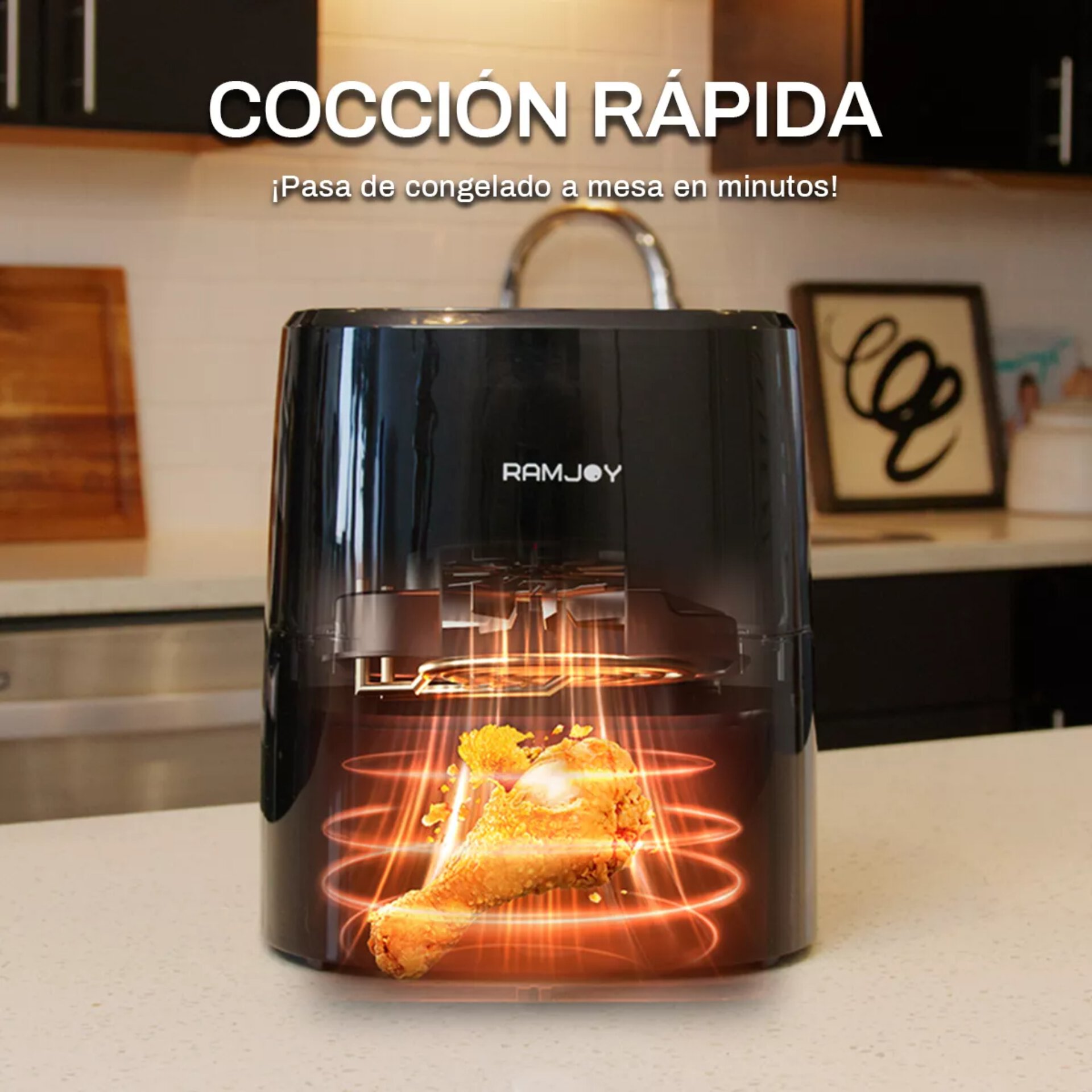 Ramjoy RAF-350 freidora de aire de 3.5L de galón compacta color negro
