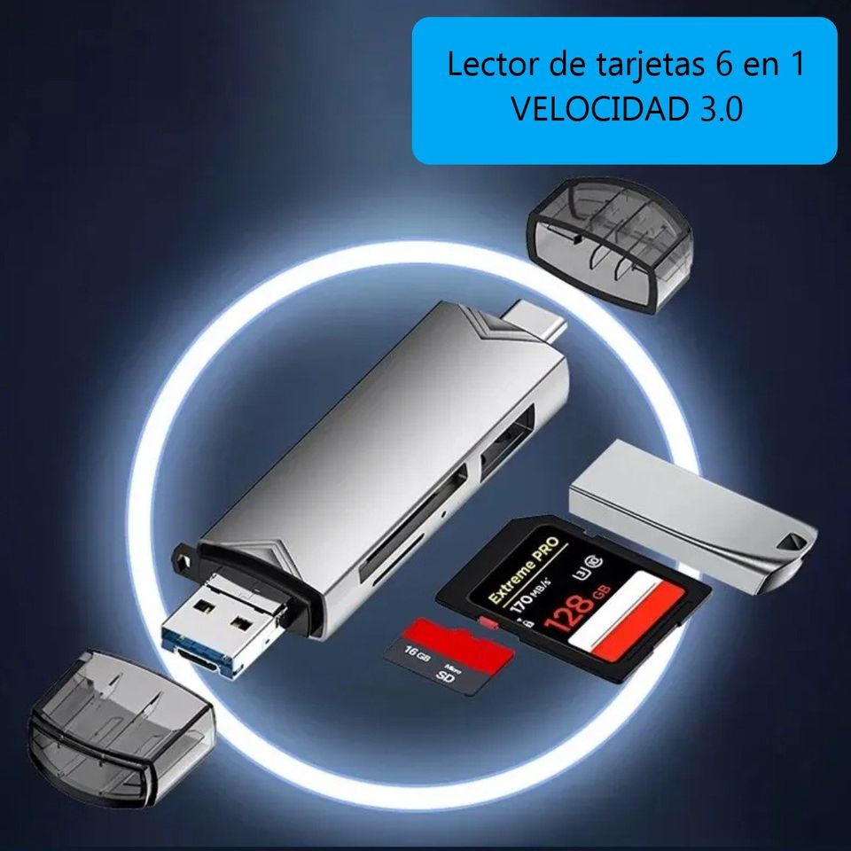 Lector de tarjetas multifunción 6 en 1 Usb 3.0 disco U tipo C Micro Usb Flash Sd adaptador teléfono