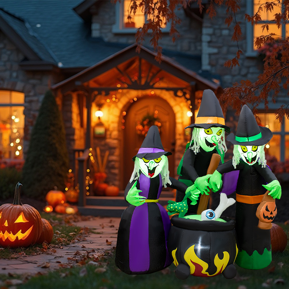 Inflable De Halloween Brujas en Caldero 1.8mts Con Luz Decorativo Exterior