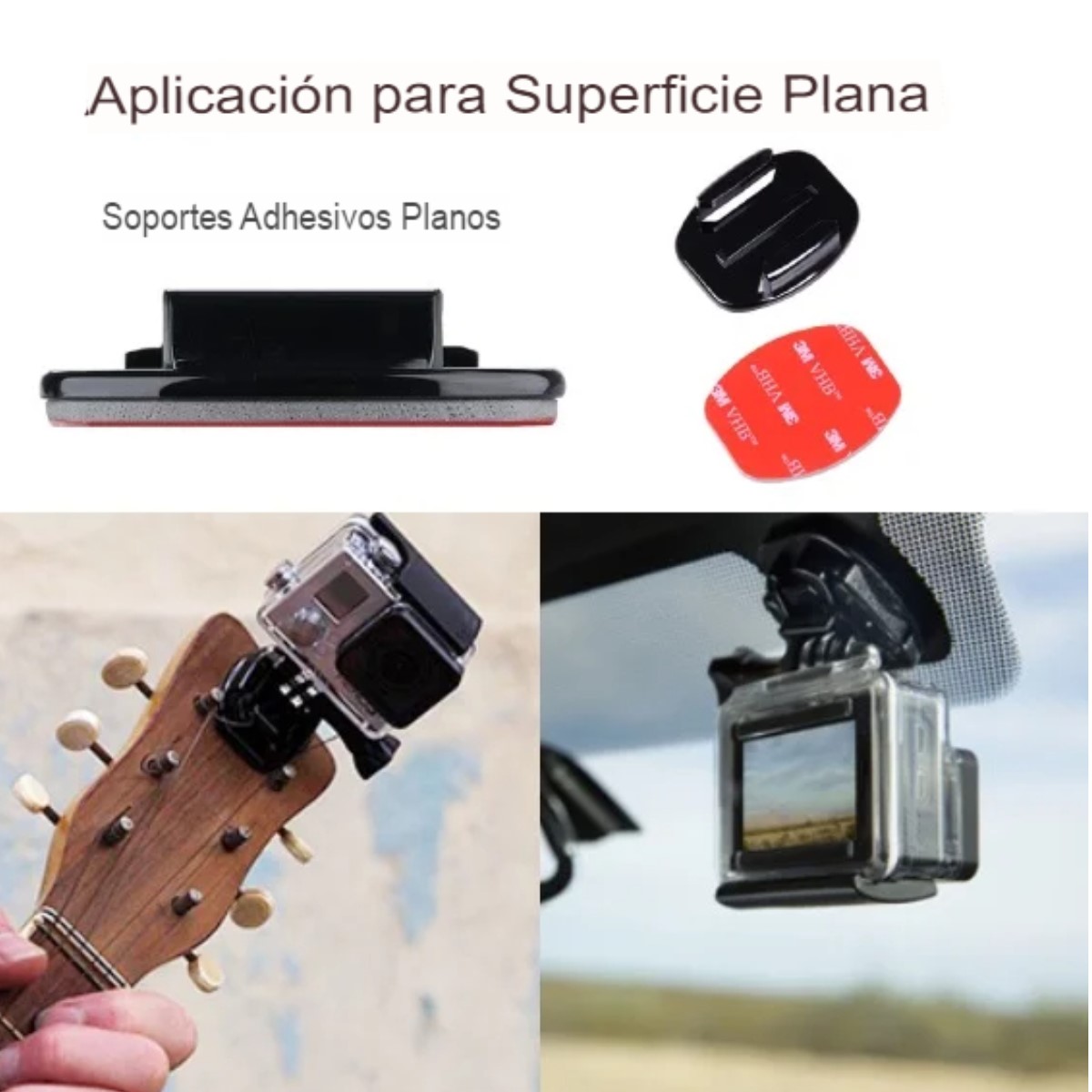BASE SOPORTE PEGATINA CAMARA DEPORTIVA CASCO MOTO BICI AUTO GoPro MONTAJE SEGURO PLANA CURVO 3M