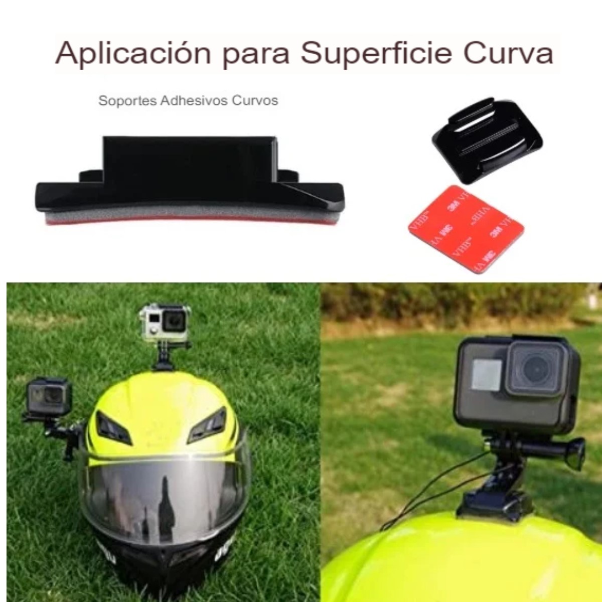BASE SOPORTE PEGATINA CAMARA DEPORTIVA CASCO MOTO BICI AUTO GoPro MONTAJE SEGURO PLANA CURVO 3M