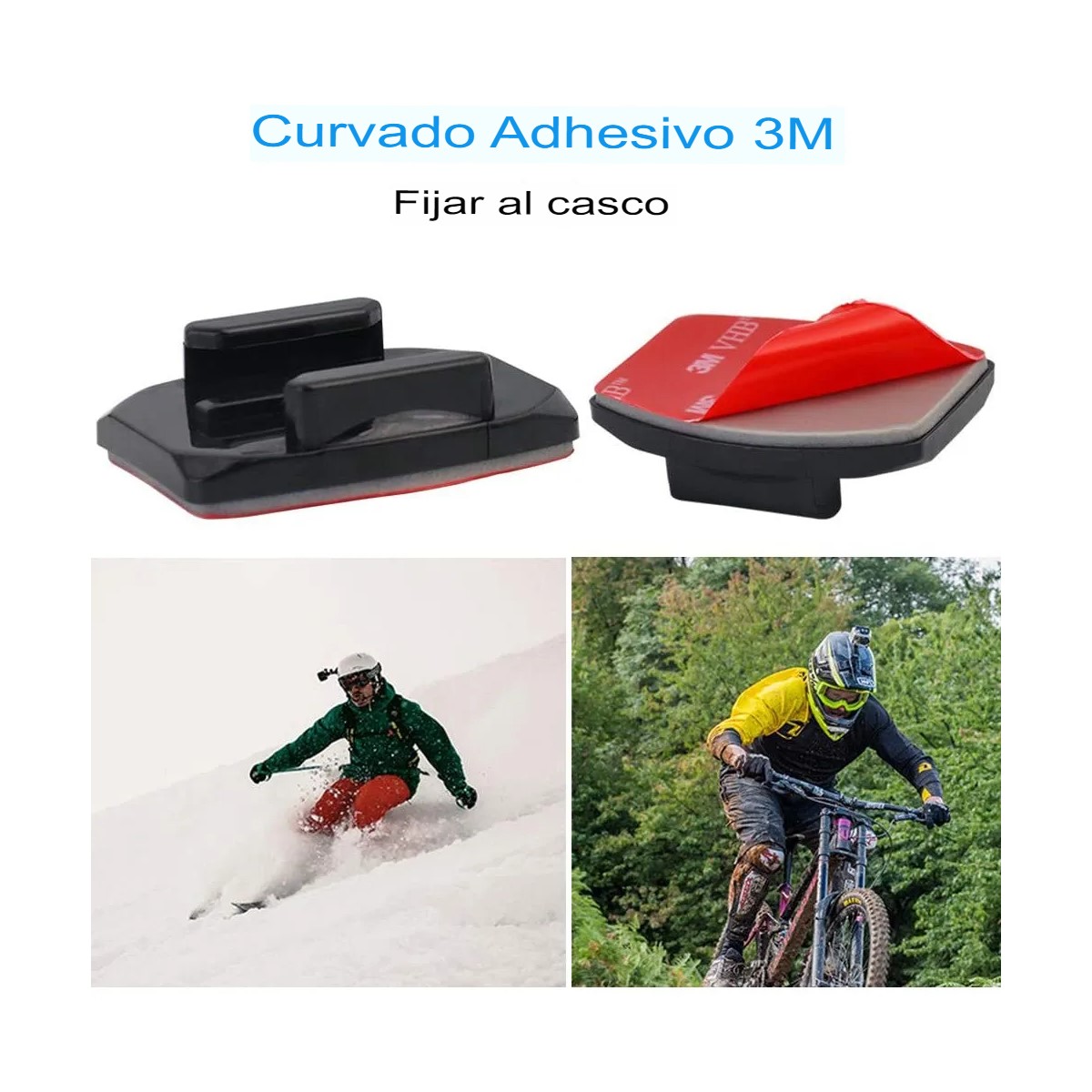 BASE SOPORTE PEGATINA CAMARA DEPORTIVA CASCO MOTO BICI AUTO GoPro MONTAJE SEGURO PLANA CURVO 3M
