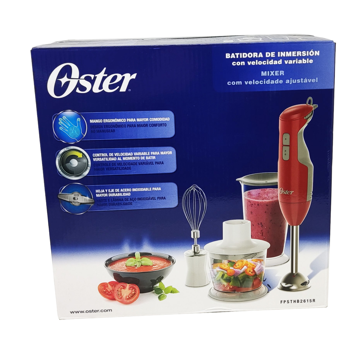 Batidora De Inmersión Con Accesorios Roja Oster FPSTHB2615R