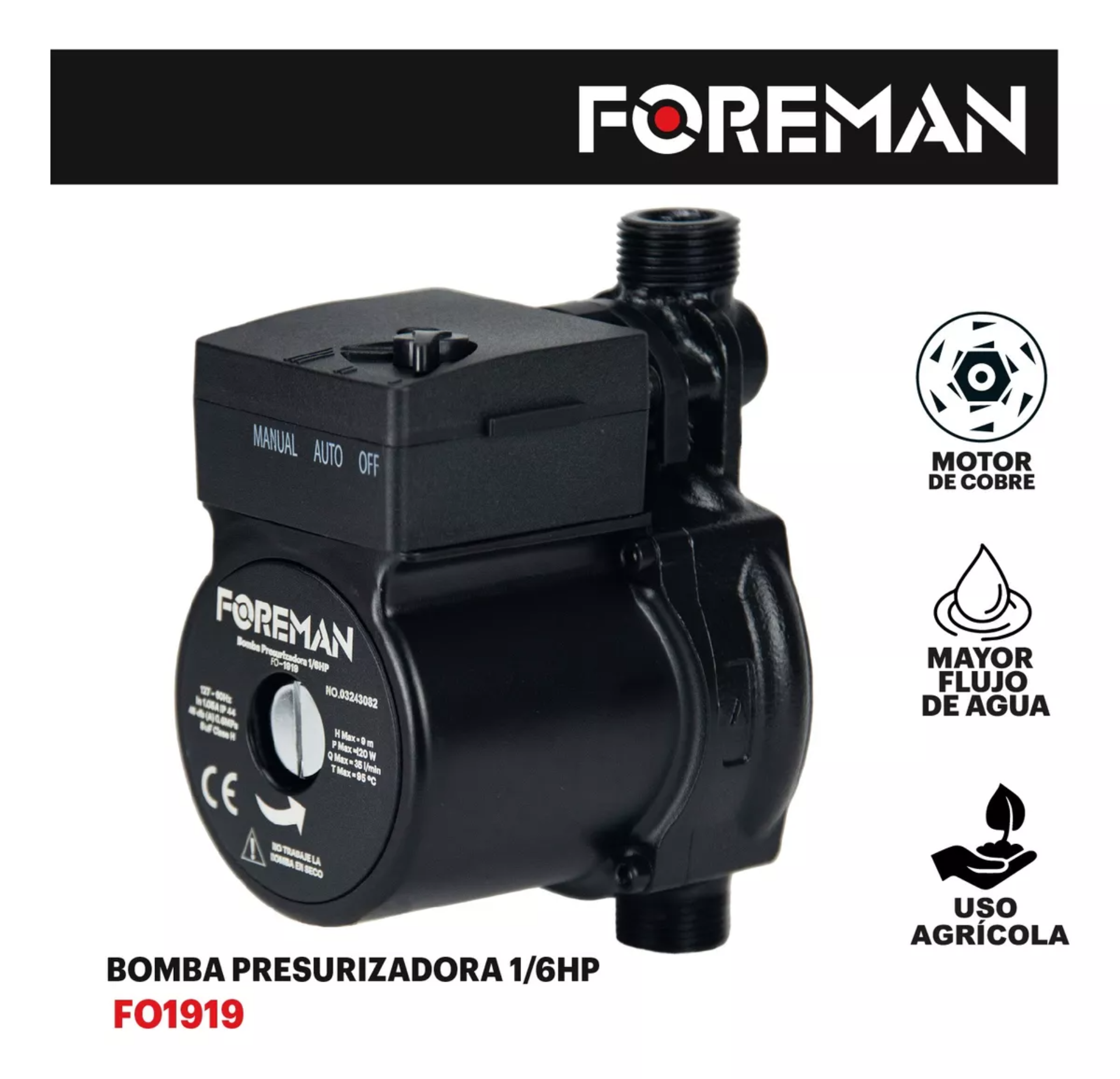 Bomba Presurizadora 1 Servicio 120w 1/6hp 35l/min 120v 60hz