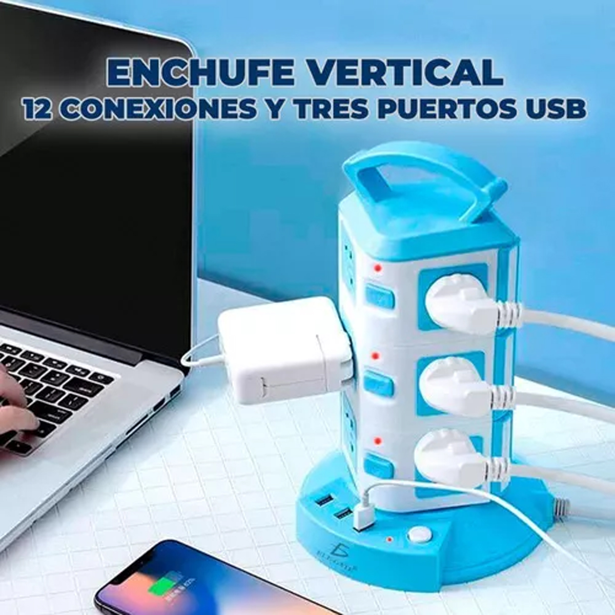 Torre Multi Contacto 3 Puertos Usb 5v 2.1a Enchufe México