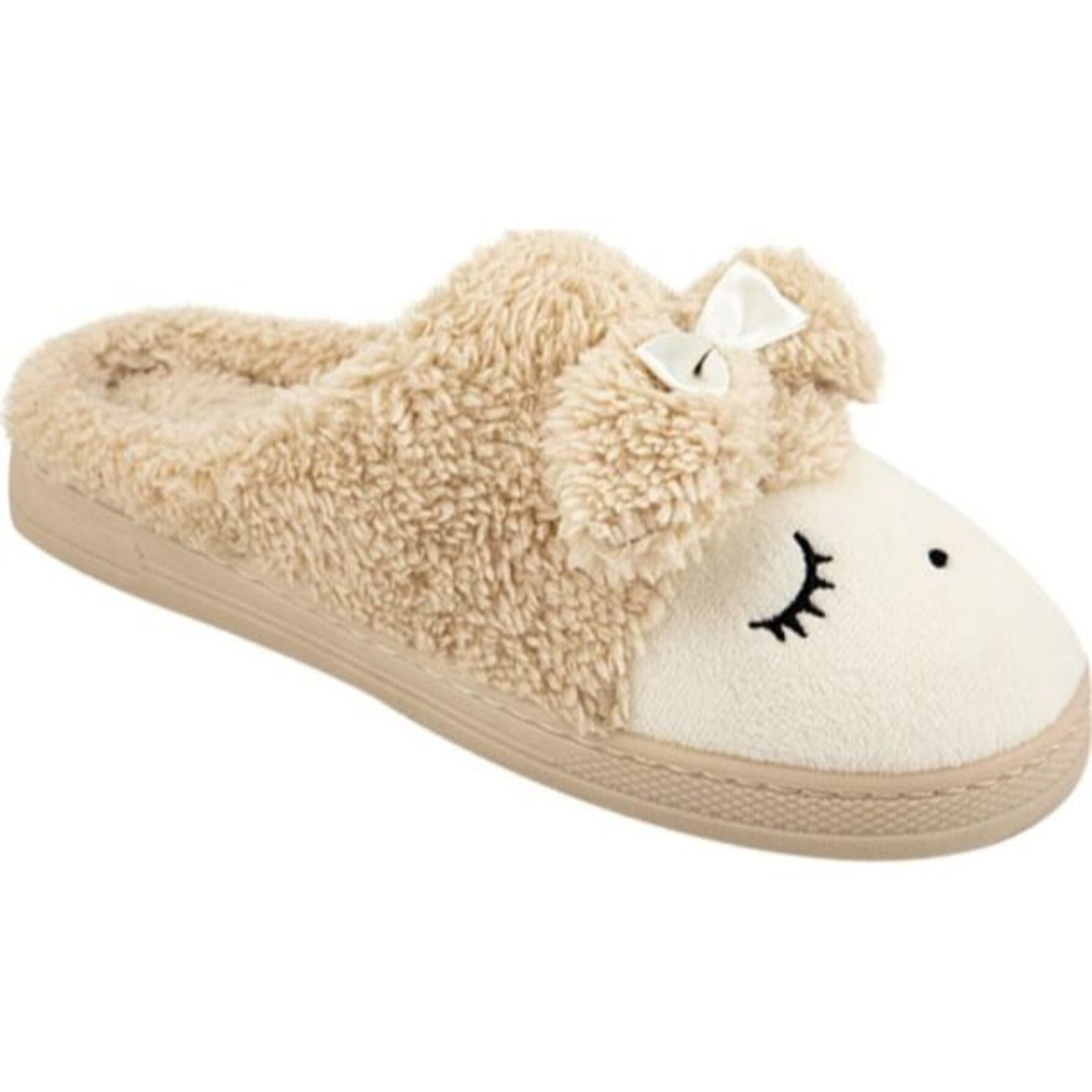 Pantufla para mujer, con figura de borrego, en color beige, tipo sueco 1020644
