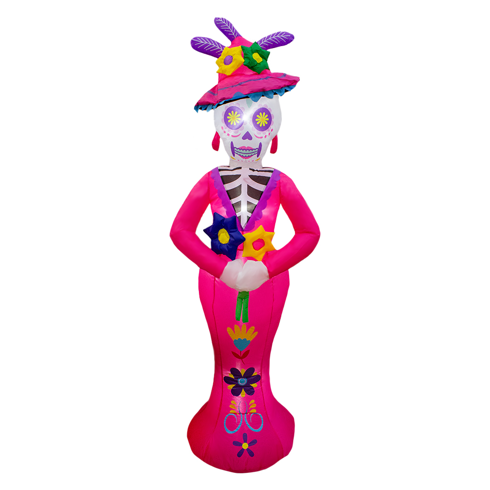 Inflable De Halloween Catrina Rosa 2.1mts Con Luz Decorativo Exterior