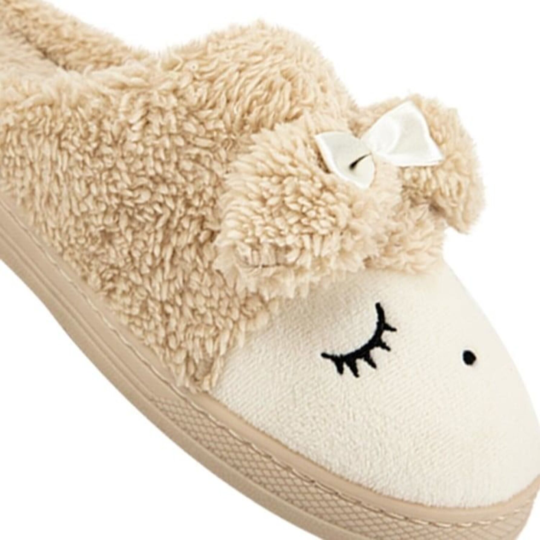 Pantufla para mujer, con figura de borrego, en color beige, tipo sueco 1020644