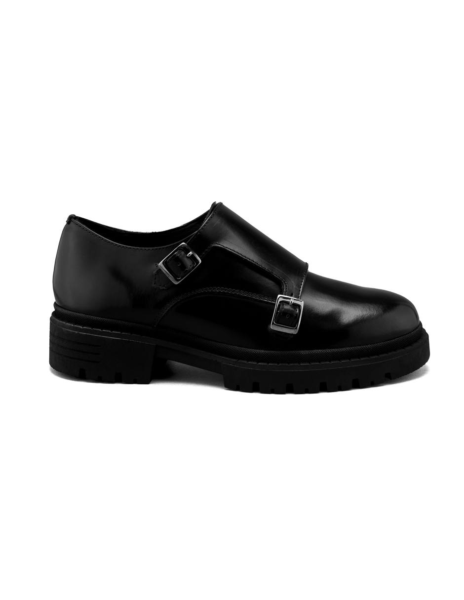 Zapato Monkstrap de Piel Vacuno Negro con Doble Hebilla Para Hombre Dasalo